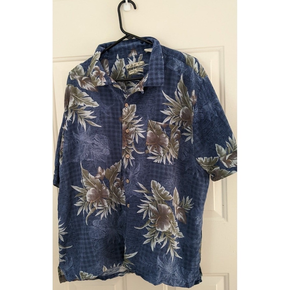 Batik Bay Silk Floral Blue Shirt XXL Button Up